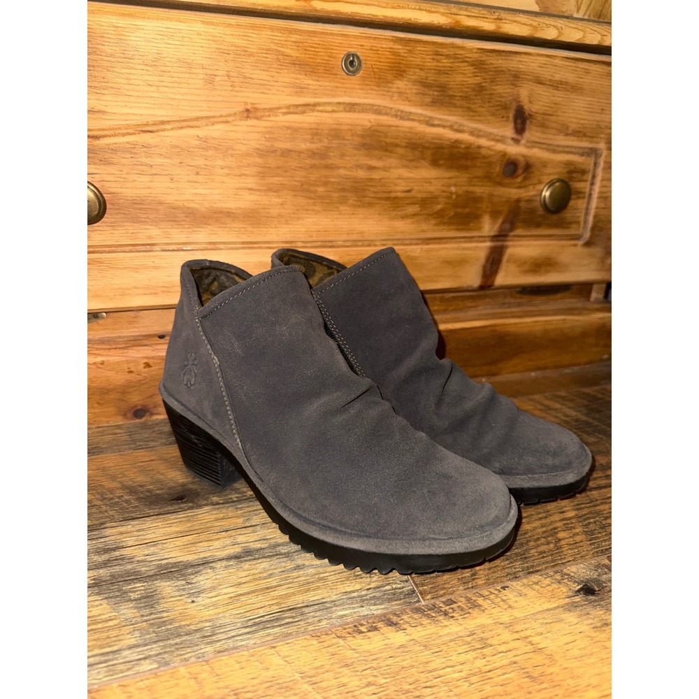 Fly London Gray Suede Salv Ankle Boots P500890006 Size 38